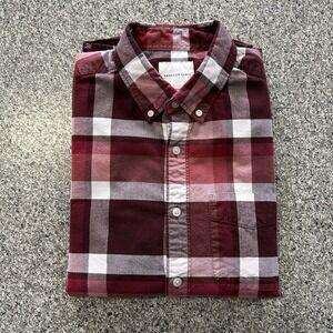 American Eagle Shirt Mens M Long Sleeve Plaid Check Button Down Cotton Red